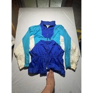 Vintage Pro Spirit Jacket Womens M Teal White Windbreaker Colorblock 90s 27038